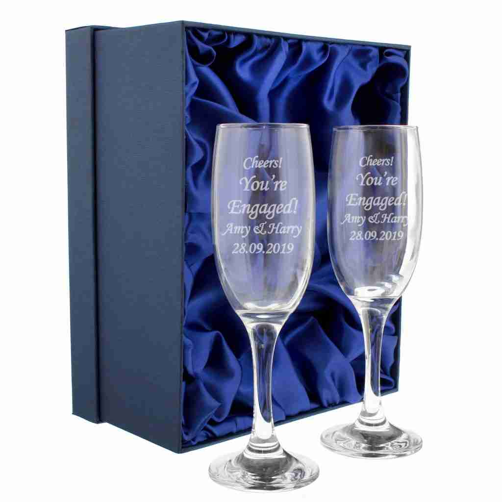 Pair of Champagne Flutes in silk lined gift box, free personalisation