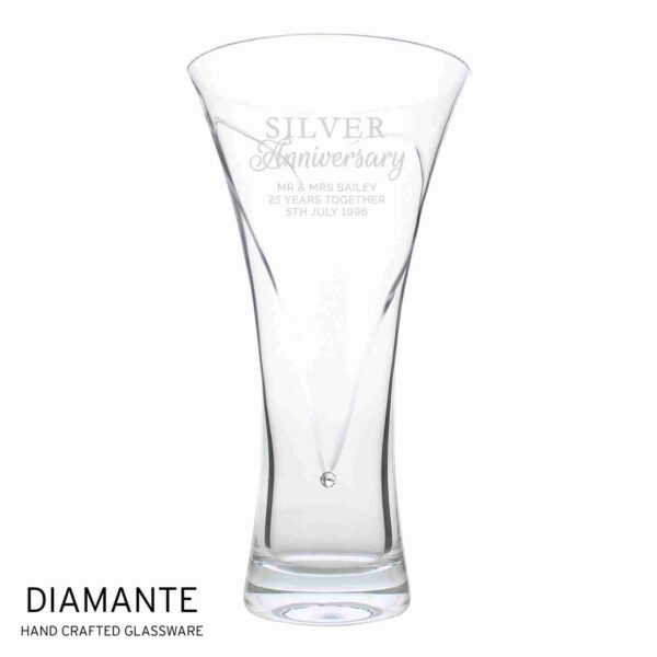 Silver Anniversary Large Hand Cut Diamante Heart Vase