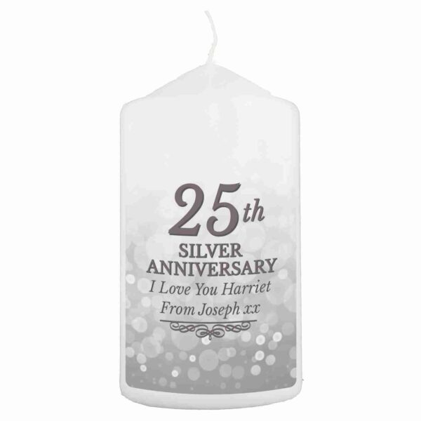 25th Silver Anniversary Pillar Candle, free personalisation - Image 4
