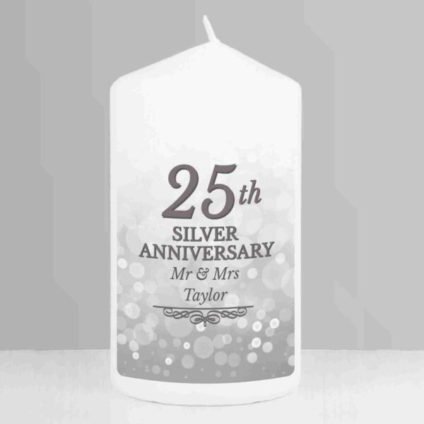 25th Silver Anniversary Pillar Candle, free personalisation - Image 5