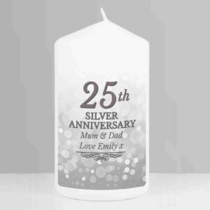 25th Silver Anniversary Pillar Candle mum and dad