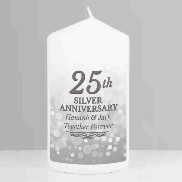 25th Silver Anniversary Pillar Candle together forever