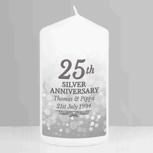 25th Silver Anniversary Pillar Candle wedding date