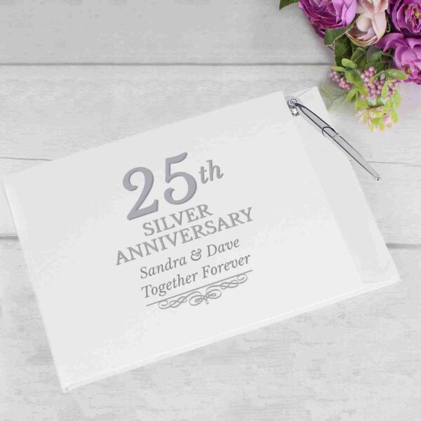 25th Silver Anniversary Hardback Guest Book & Pen together forever