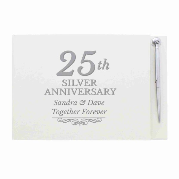 25th Silver Anniversary Hardback Guest Book & Pen, free personalisation - Image 6