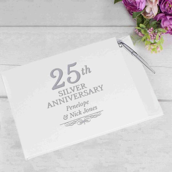 25th Silver Anniversary Hardback Guest Book & Pen, free personalisation - Image 3