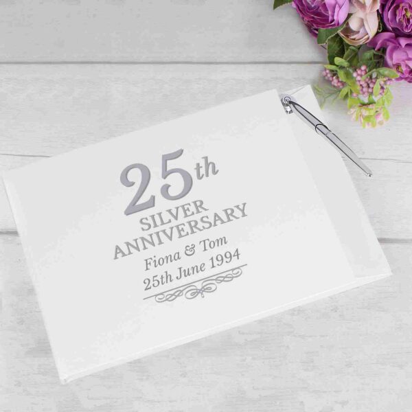 25th Silver Anniversary Hardback Guest Book & Pen wedding date