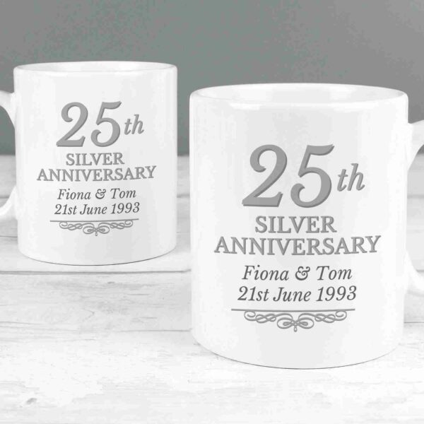 25th Silver Anniversary Mug Set Wedding date