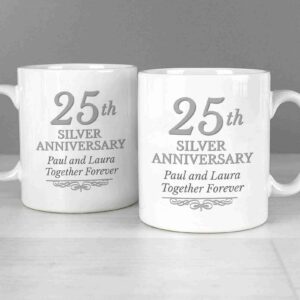 25th Silver Anniversary Mug Set together forever script