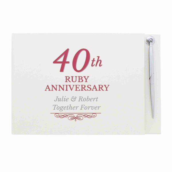 40th Ruby Anniversary Hardback Guest Book & Pen, free personaisation - Image 4