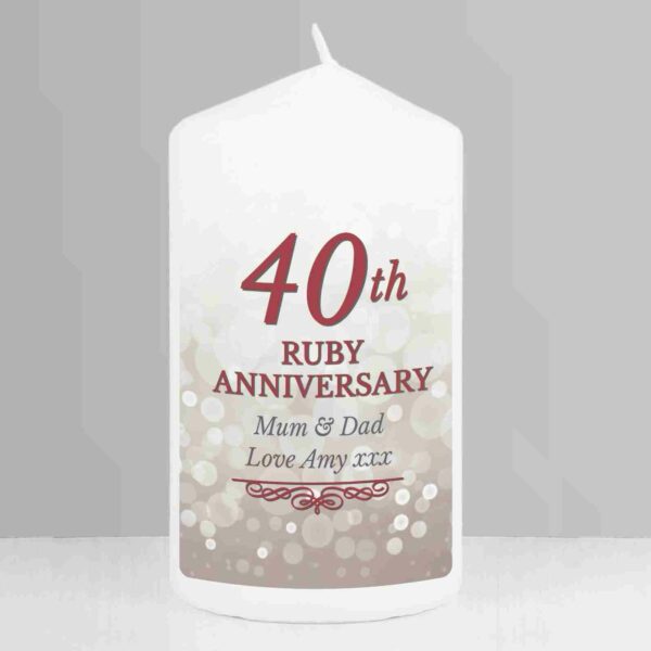 40th Ruby Anniversary Pillar Candle, free personalisation - Image 3
