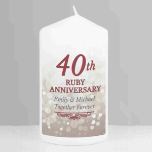 40th Ruby Anniversary Pillar Candle together forever script