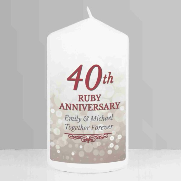 40th Ruby Anniversary Pillar Candle together forever script