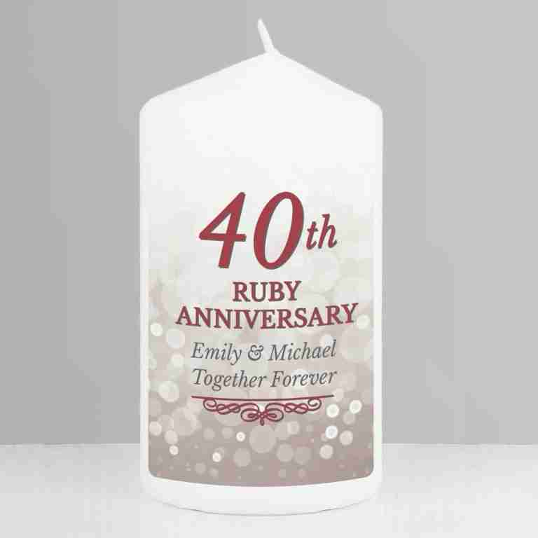 40th Ruby Anniversary Pillar Candle together forever script