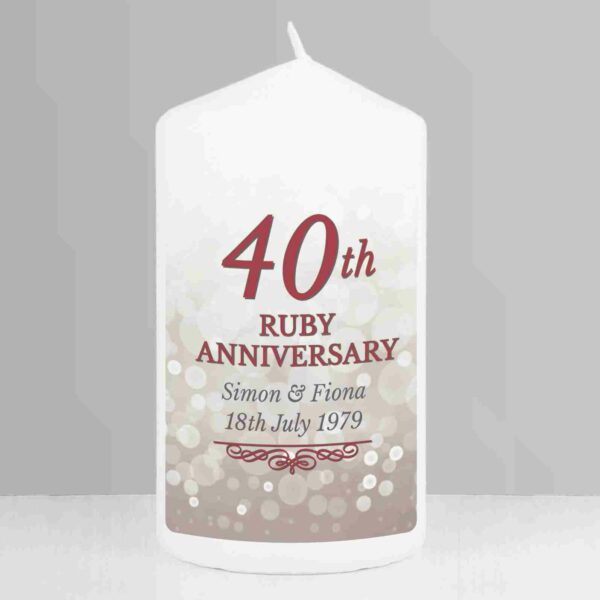 40th Ruby Anniversary Pillar Candle wedding date