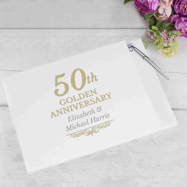 50th Golden Anniversary Hardback Guest Book & Pen, free personalisation - Image 4