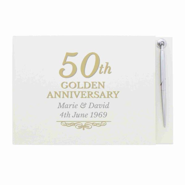 50th Golden Anniversary Hardback Guest Book & Pen, free personalisation - Image 2