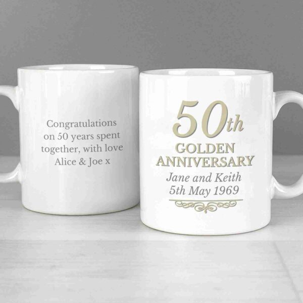 50th Golden Anniversary Mug Set showing Front and Rear