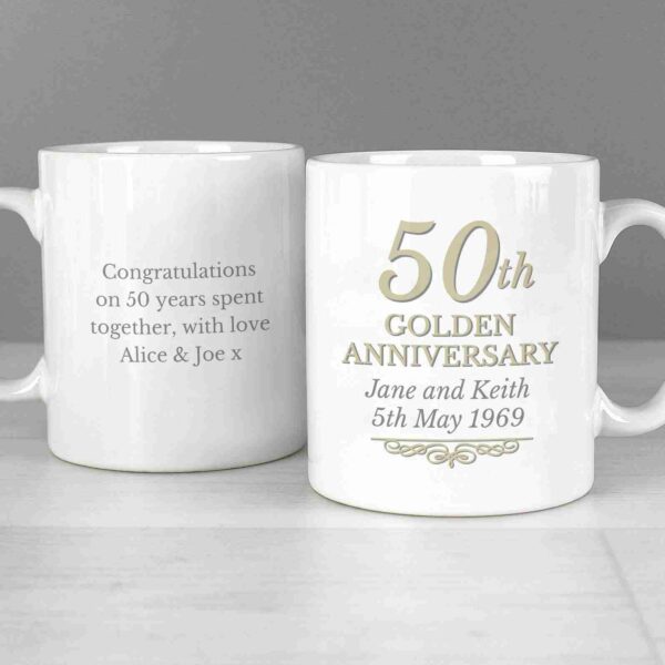 50th Golden Anniversary Mug Set showing Front and Rear