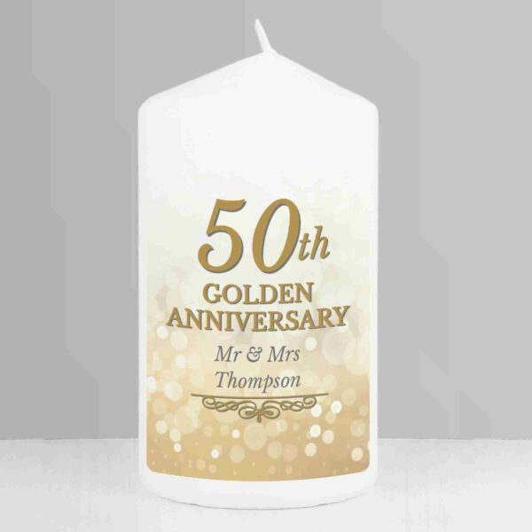 50th Golden Anniversary Pillar Candle Mr & Mrs