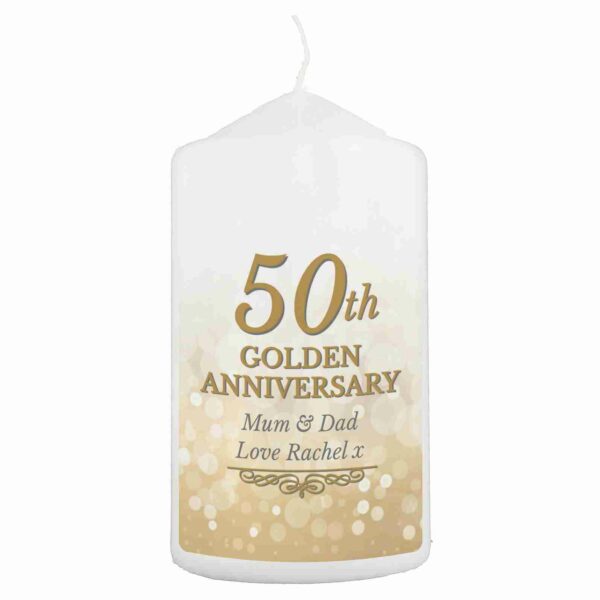 50th Golden Anniversary Pillar Candle mum and dad