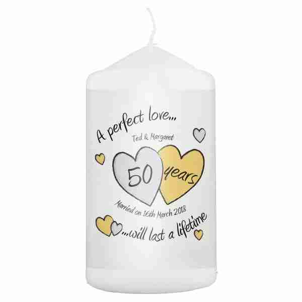 A Perfect Love Golden Wedding Personalised Pillar Candle - Image 2