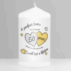 A Perfect Love Golden Wedding Personalised Pillar Candle