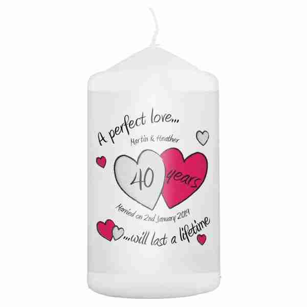 A Perfect Love Ruby Wedding Personalised Pillar Candle plain background