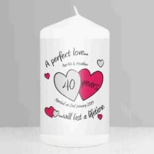 A Perfect Love Ruby Wedding Personalised Pillar Candle