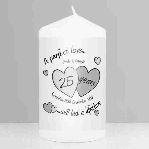 A Perfect Love Silver Wedding Personalised Pillar Candle