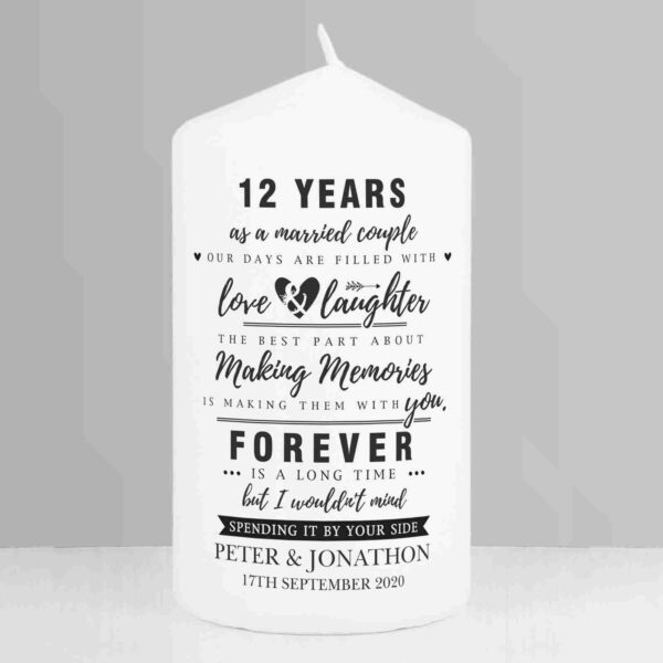 Inspirational Anniversary Pillar Candle 12th Anniversary