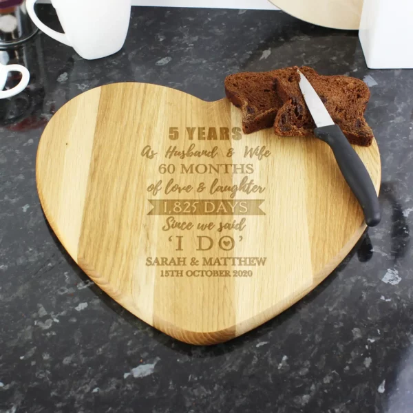 Personalised 5th Anniversary Heart Chopping Board - Image 2