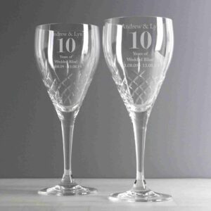 Pair of Crystal Anniversary Wine Glasses