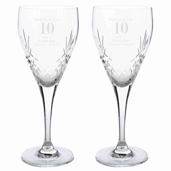 Pair of Crystal Anniversary Wine Glasses, free personalisation - Image 3
