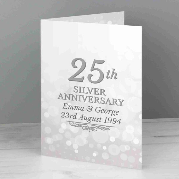 Printed 25th Silver Anniversary Card, free personalisation - Image 2