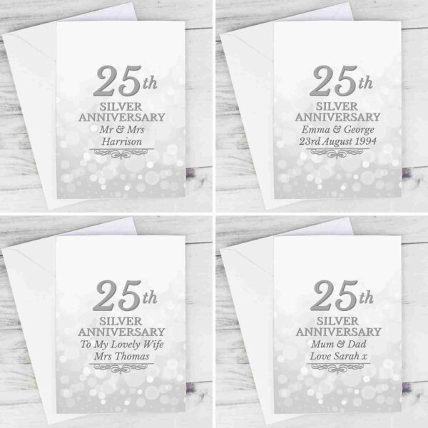 Printed 25th Silver Anniversary Card, free personalisation - Image 3