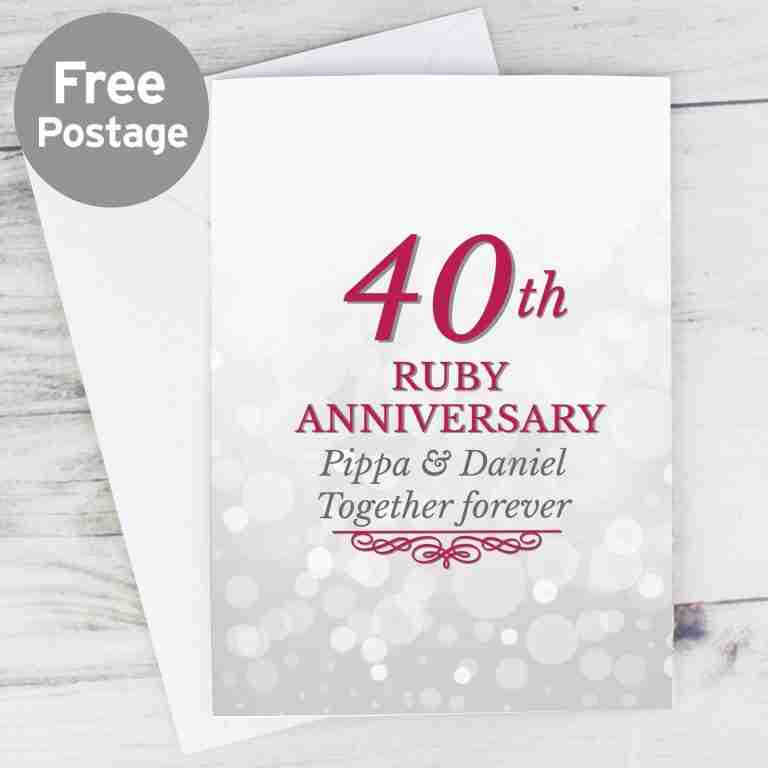 Printed 40th Ruby Anniversary Card free postage
