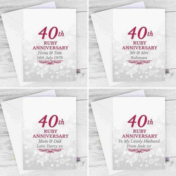 Printed 40th Ruby Anniversary Card front cover options