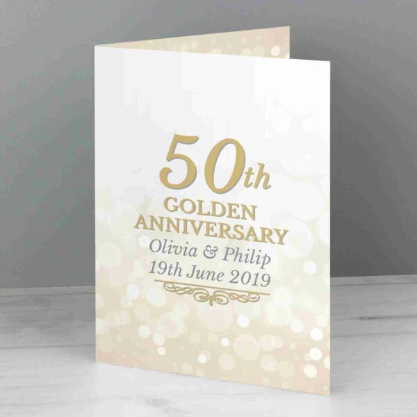 Printed 50th Golden Anniversary Card displayed standing