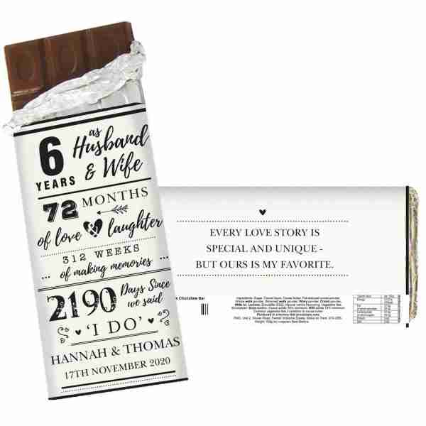 Sixth Wedding Anniversary Personalised Milk Chocolate Bar example bar front and rear