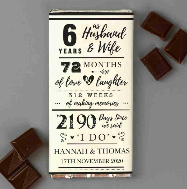 6th Anniversary Personalised Milk Chocolate Bar