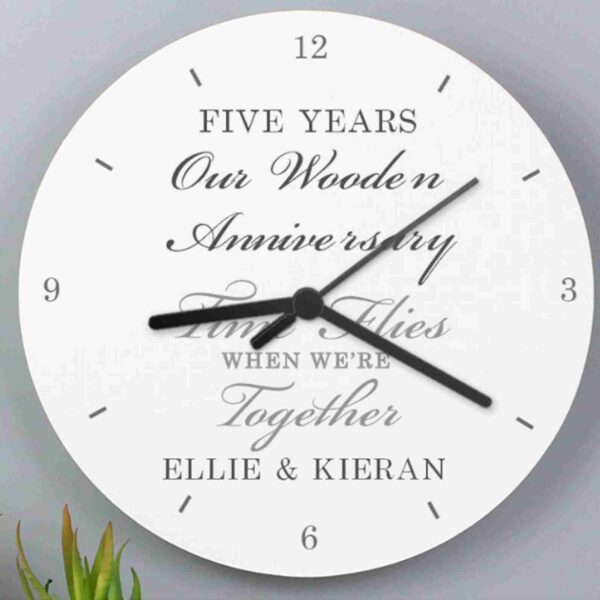 White Wooden Anniversary Clock, free personalisation - Image 2