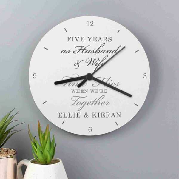 White Wooden Anniversary Clock husband wife