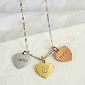 Couple's Names Gold Rose Gold and Silver 3 Hearts Necklace