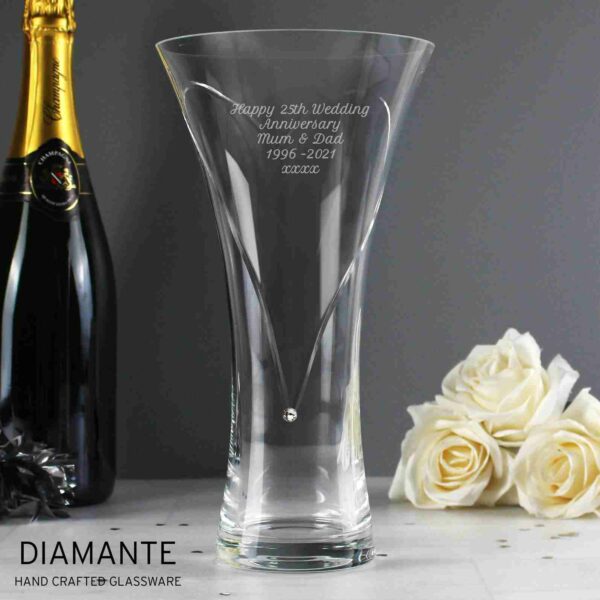 Large Hand Cut Diamante Heart Vase Silver Wedding