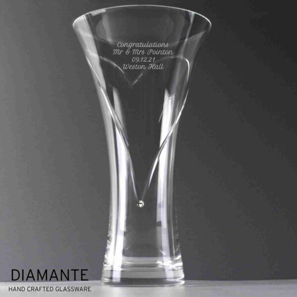 Large Hand Cut clear diamante crystal Heart Vase example congratulations message