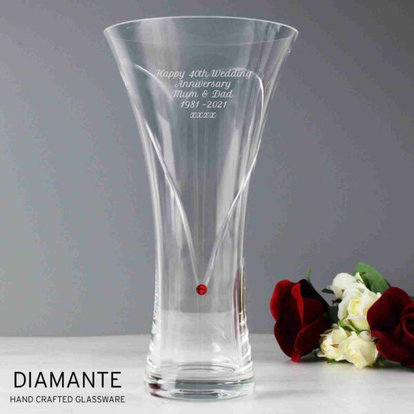 Large Hand Cut Ruby Diamante Heart Vase Ruby Wedding