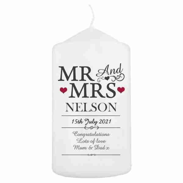 Mr & Mrs Pillar Candle on plain background