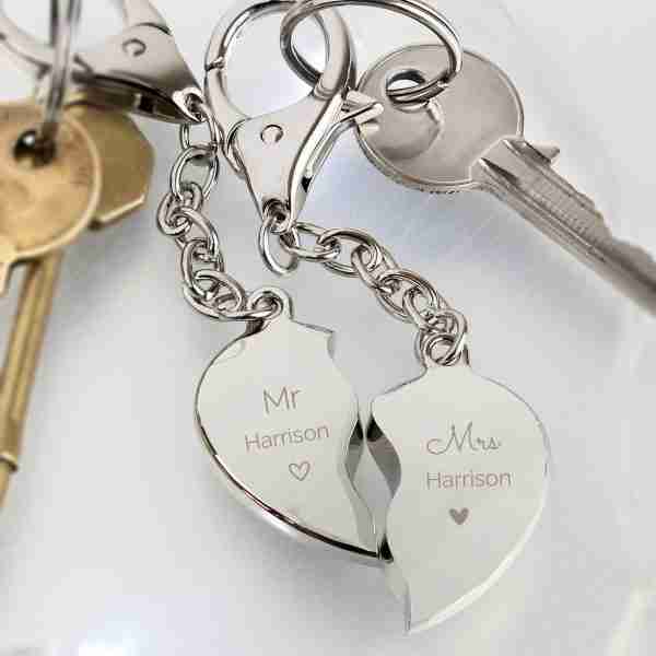 Mr and Mrs Two Hearts as One Keyring