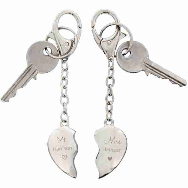 Mr and Mrs Two Hearts as One Keyring example engraving harrison